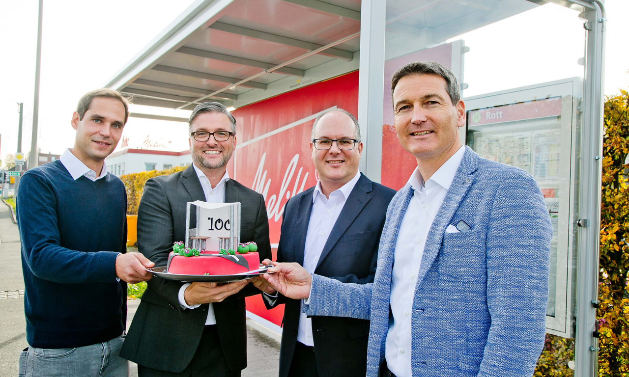 V.l.n.r.: Lukas Fellner  (EPAMEDIA), Johann Sammer, Wilhelm Ohneberg und Daniel Schwaighofer (alle Melitta) feierten das runde Jubiläum. Fotocredit: EPAMEDIA