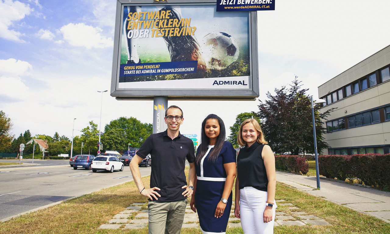 V.l.n.r.: Thomas Spitzhütl (Marketing Manager ADMIRAL Sportwetten), Romana Pacher (Leitung Personalorganisation & Recruiting ADMIRAL Sportwetten) und Katharina Kirchler (Account Manager EPAMEDIA). Fotocredit: EPAMEDIA