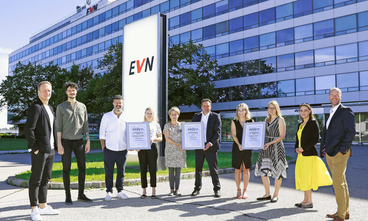 V.l.n.r.: Sebastian Hainbach, Bernhard Gigler, Thomas Niederdorfer, Nina Schuller (alle WMS), Julia Kaltenbacher, Anton Fric (beide EVN), Lara Gamsjäger, Kathrin Fast (beide Havas Media Austria), Jana Schöllhammer, Marcus Zinn (beide EPAMEDIA). © EPAMEDIA