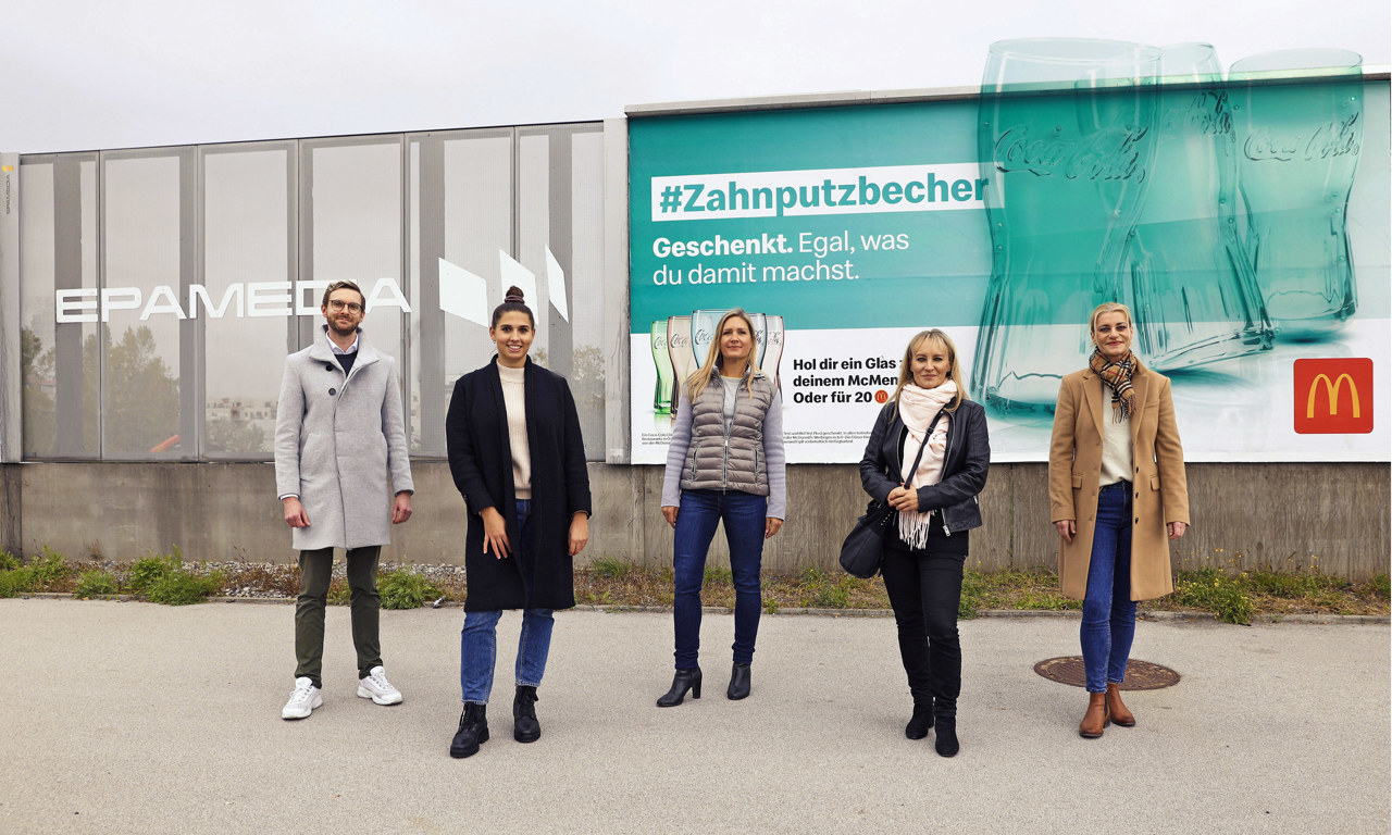 V.l.n.r: Johannes Brenner (Key Account Manager EPAMEDIA), Lisa-Maria Bachmair (Junior Consultant DDB), Sonja Dirnböck (Team Lead Promotions McDonald’s Österreich) Bisi Andrejevic (Senior Client Manager OMD), Beate Reikersdorfer (Client Service Manager EPAMEDIA). © EPAMEDIA