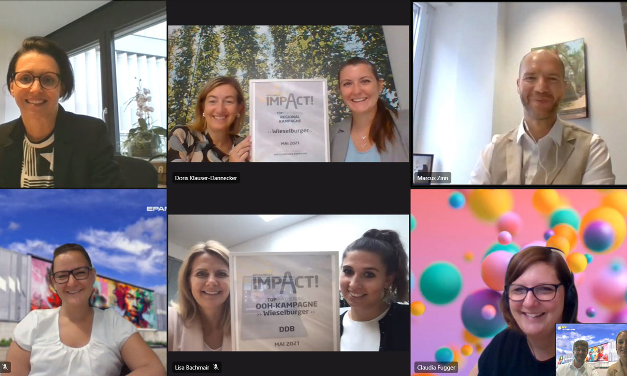 V.l.oben n.r.unten: Bettina Gundendorfer (EPAMEDIA), Doris Klauser-Dannecker, Jennifer Hideghéty, (beide BUÖ), Marcus Zinn, Eleonora Hofmannsrichter (beide EPAMEDIA), Roberta Domaschko, Lisa-Maria Bachmair (beide DDB), Claudia Fugger (dentsu), Johannes Brenner, Mercedesz Mikoly (beide EPAMEDIA). © EPAMEDIA