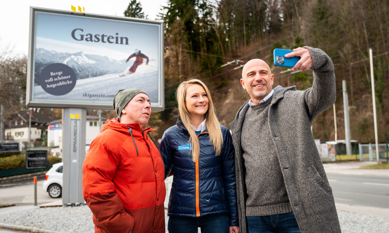 V.l.: Sigi Strasser (Agentur Sistra), Anna Czerny (Marketingleiterin Gasteiner Bergbahnen AG) und Thomas Frauenschuh (EPAMEDIA). © EPAMEDIA