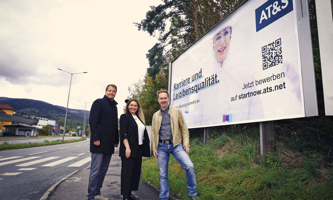 V.l. Stefan Schosswohl (Key Account Manager EPAMEDIA Steiermark), Ilma Krslakovic (Employer Brand Manager AT&S), Bertram Gressl (Key Account Manager EPAMEDIA). © EPAMEDIA