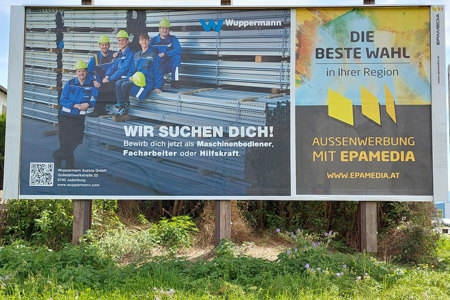 Recruiting mithilfe von Außenwerbung: Links das Wuppermann-Sujet am Plakat. © EPAMEDIA