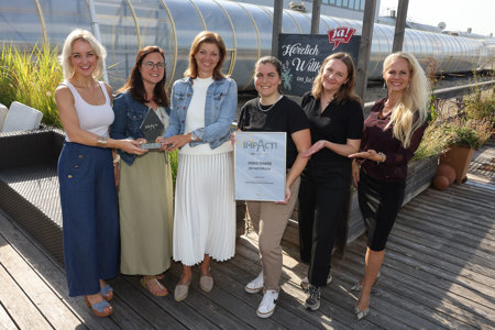V.l.: Julia Schöne, Sabrina Fleig, Carina Resch (alle Ja! Natürlich), Rafaela Bachlechner, Beata Bertin (beide Mindshare), Claudia Mohr-Stradner (EPAMEDIA). © EPAMEDIA