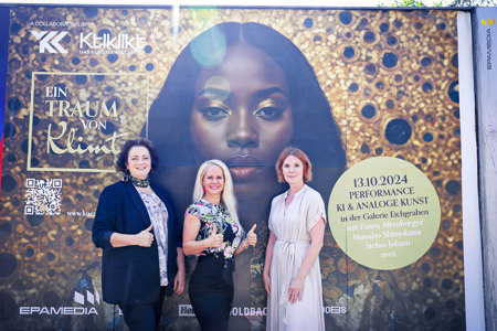 V.l.n.r.: Angela Susic (Obfrau Stellvertreterin Künstlerkollektiv), Claudia Mohr-Stradner (CSO EPAMEDIA), Paola Kosch (Obfrau Künstlerkollektiv) © EPAMEDIA