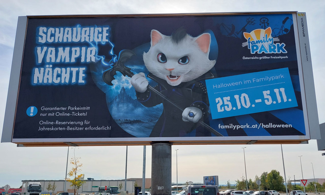 „Schauriges“ 24-Bogen-Plakat, Rusterstraße 86-104, Eisenstadt. © EPAMEDIA