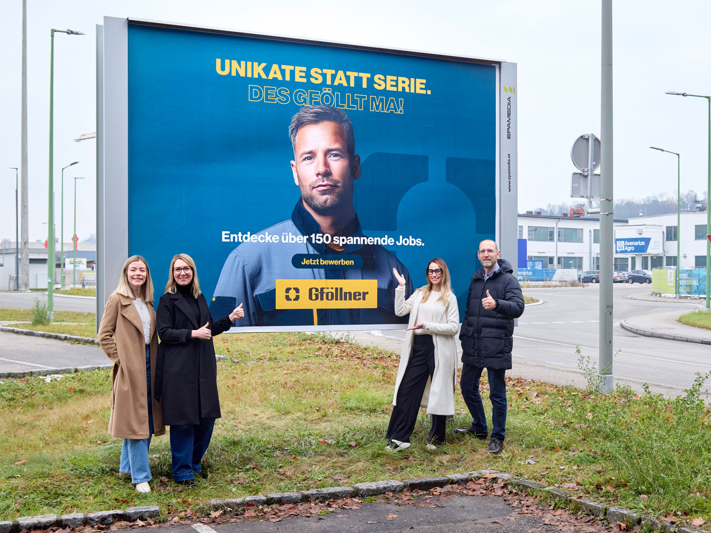 V.l.n.r.: Hannah Königmayr (Head of HR, Gföllner), Irene Schneebauer (Head of Marketing, Gföllner), Roman Predl (CSO, Gföllner), Vivien Gal (Account Manager Oberösterreich, EPAMEDIA) ©EPAMEDIA 